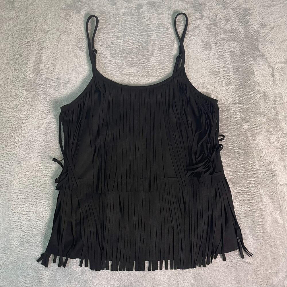 NWT Vocal Fringe Tank Top Womens S Black Western Boho Festival Y2K Western - Picture 2 of 5